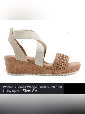 Easy Spirit Womens Lorena Light Natural Canvas Criss-Cross Wedge Sandals, 8M NWT